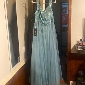 Teal sparkly evening dress